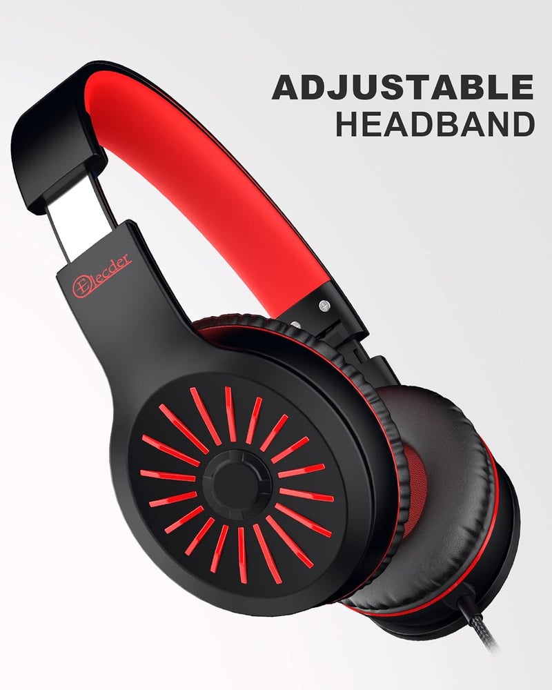 ELECDER i45 Headphones Wired, On-Ear Kids Headphones with 1.5M No-Tangle Cord, Foldable Portable Stereo 3.5mm Headset for School Kids Teens, Smartphones Tablet Computer Laptop, Airplane Travel, Red - Image 3